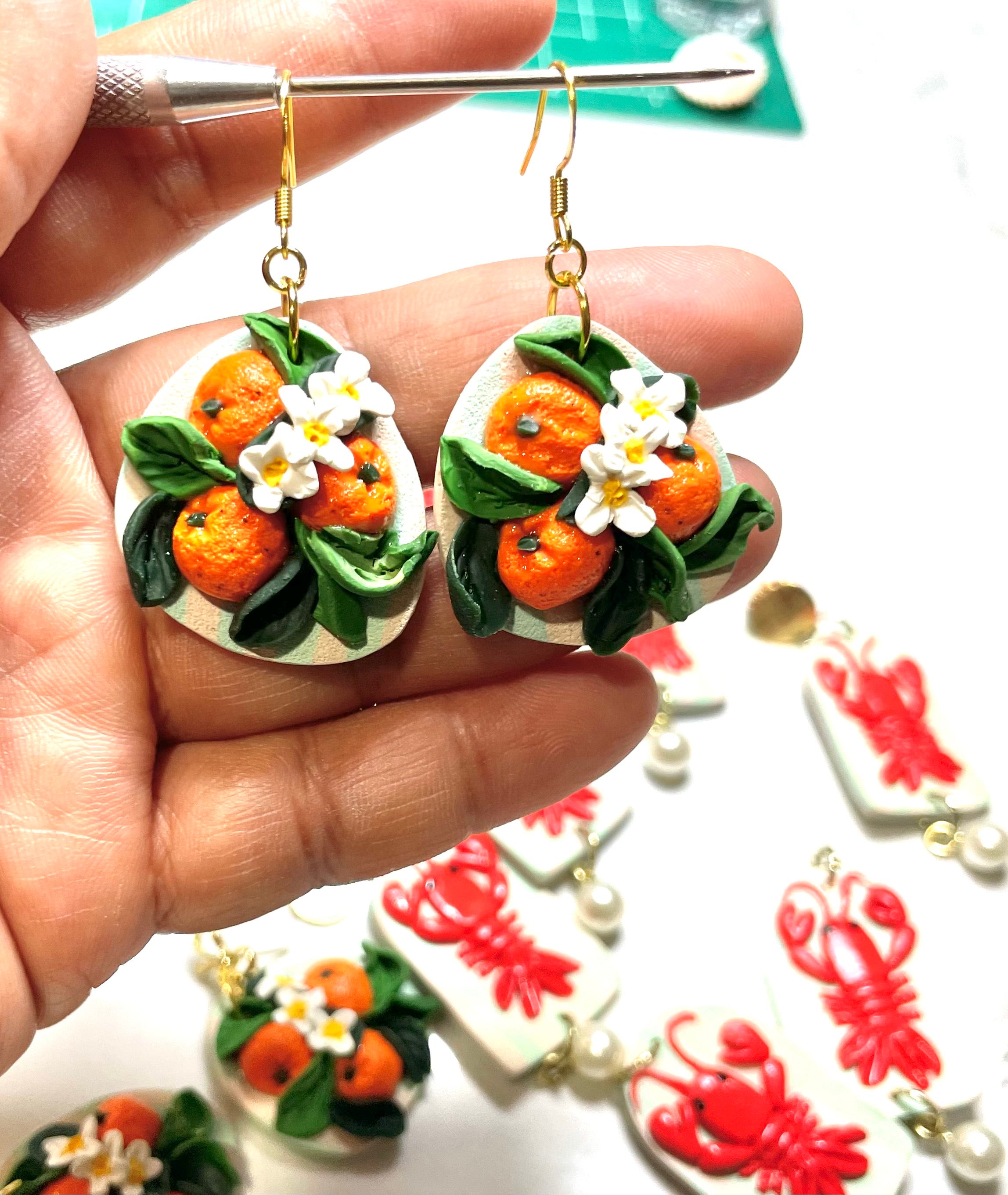 Oranges and leaves earrings