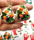 Orange and green leaves earrings