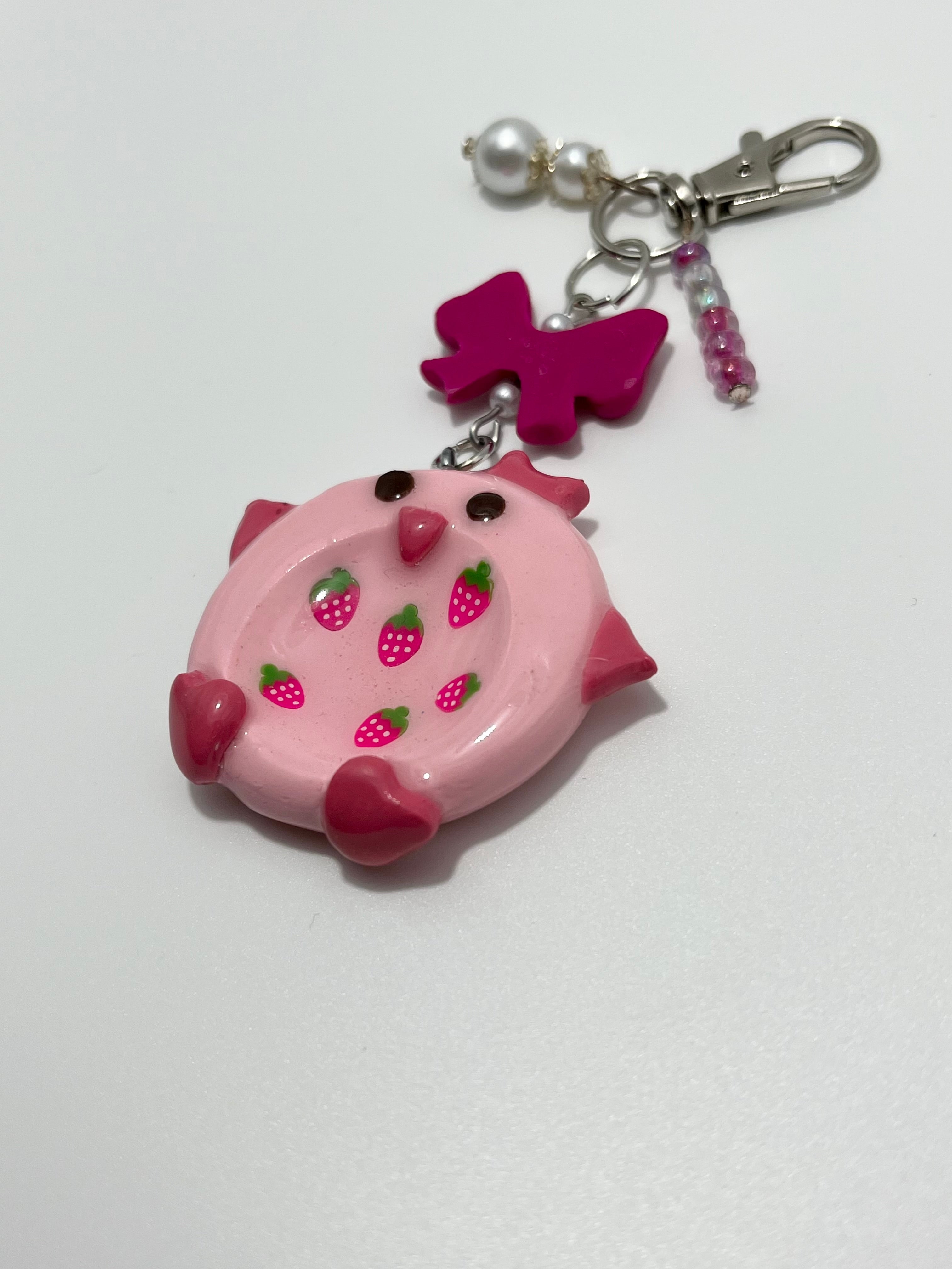 Worry Stone - Pink Owl (Keychain With Charm)