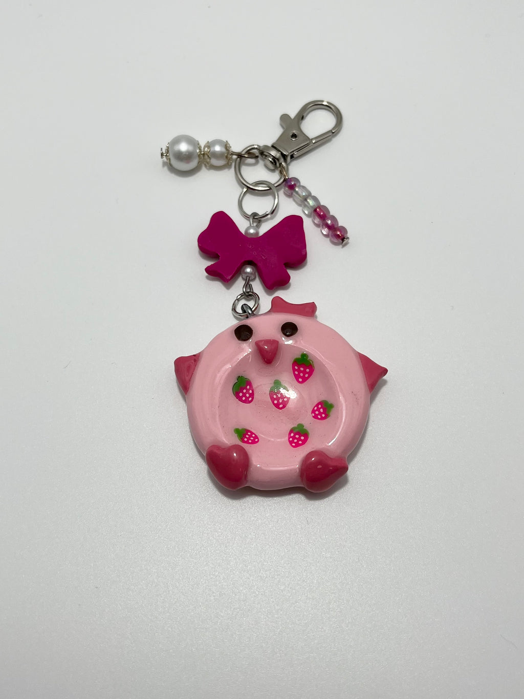 Worry Stone - Pink Owl (Keychain With Charm)