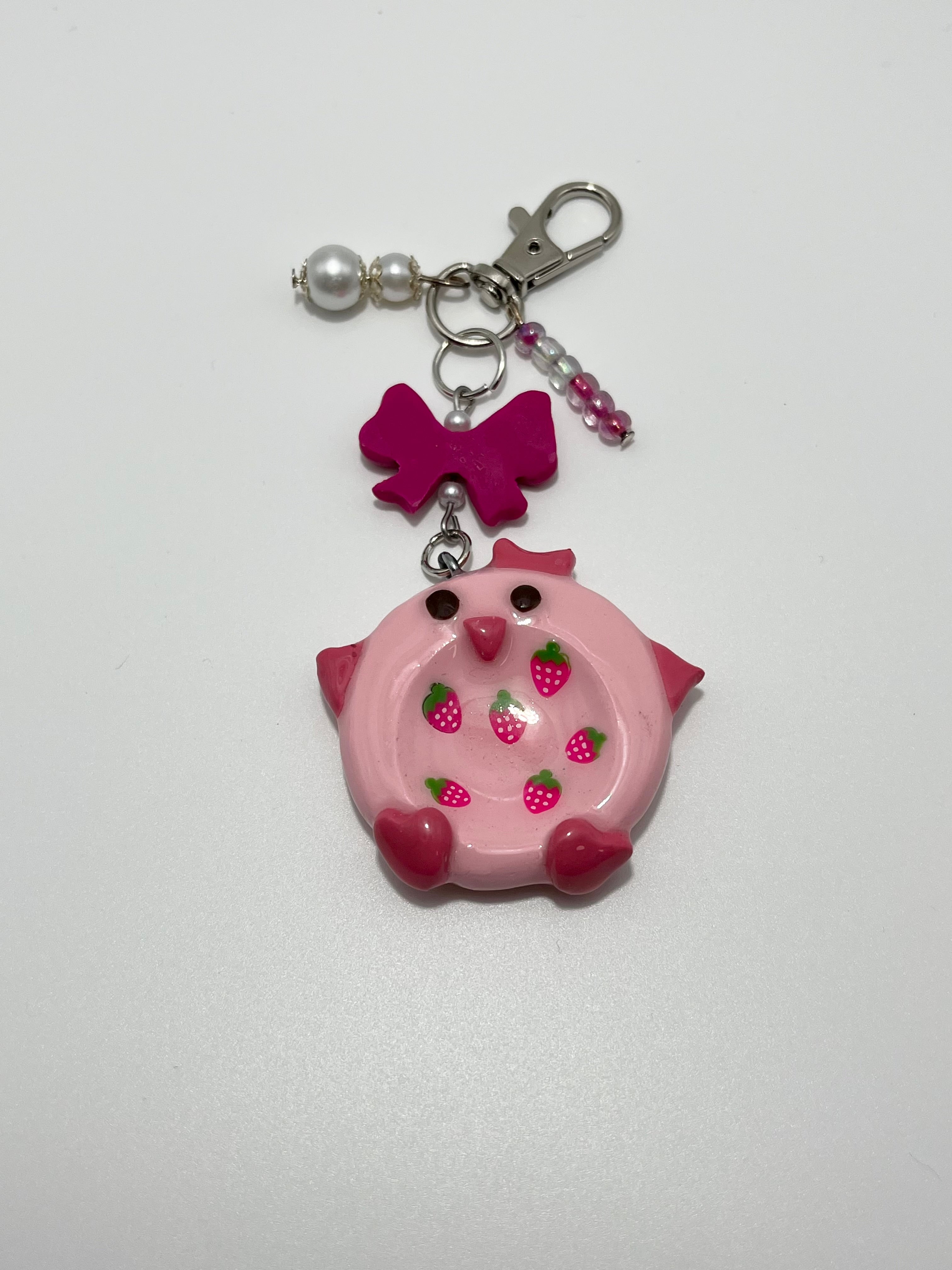 Worry Stone - Pink Owl (Keychain With Charm)