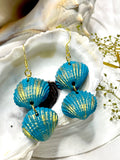 Teal double scallop earring