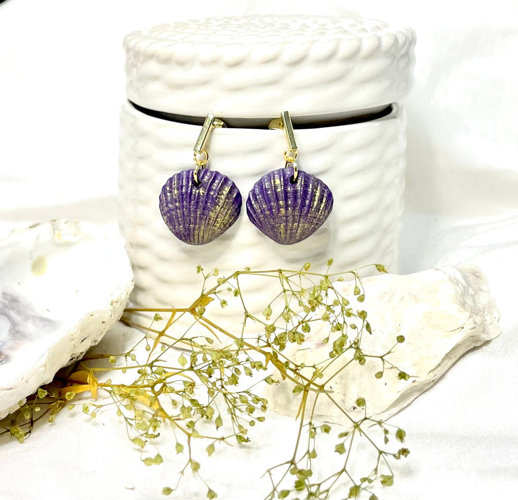 Purple and gold scallop earring